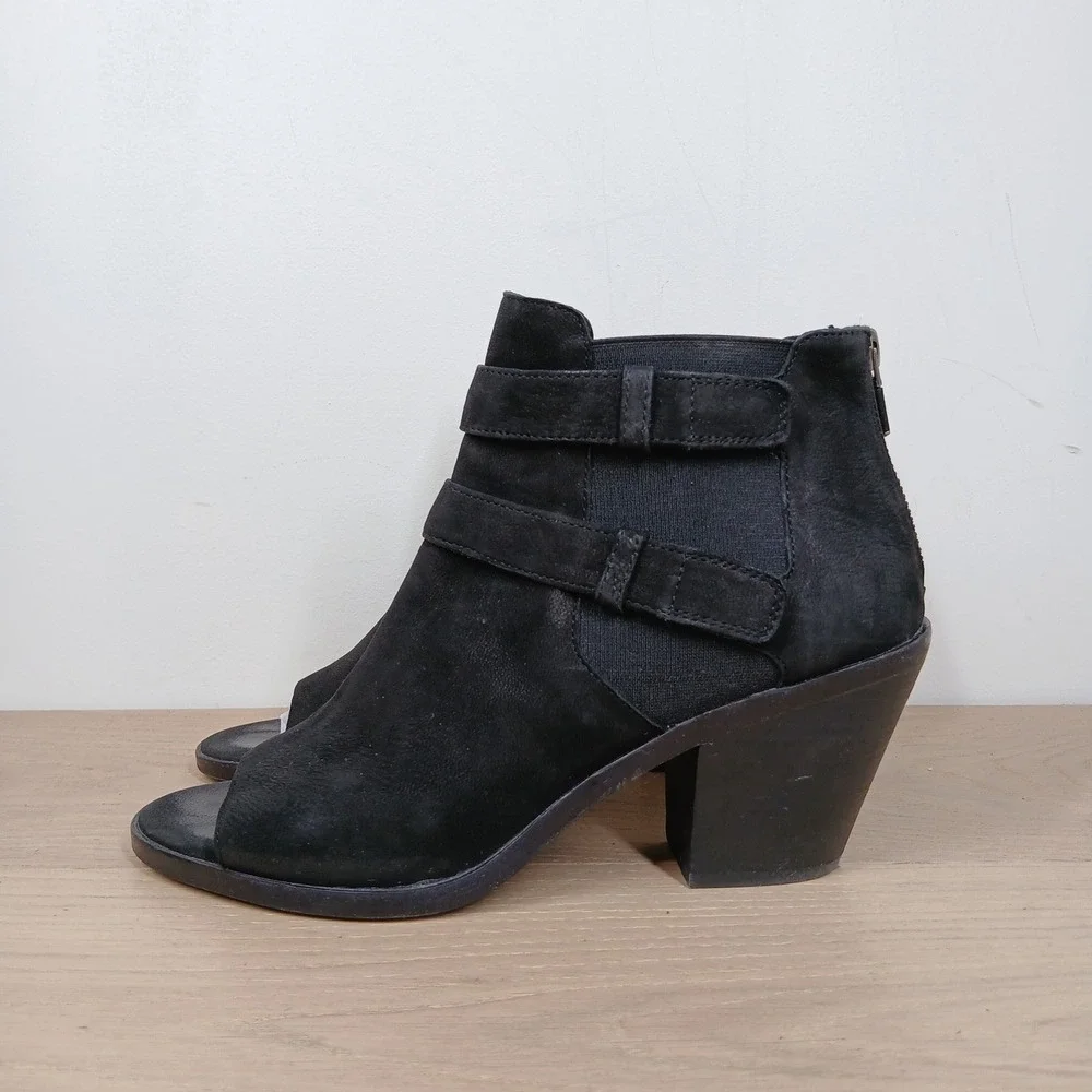 Eileen Fisher Boots Womens 9 Black Suede Open Toe Ankle Minimalist Boho Elegant